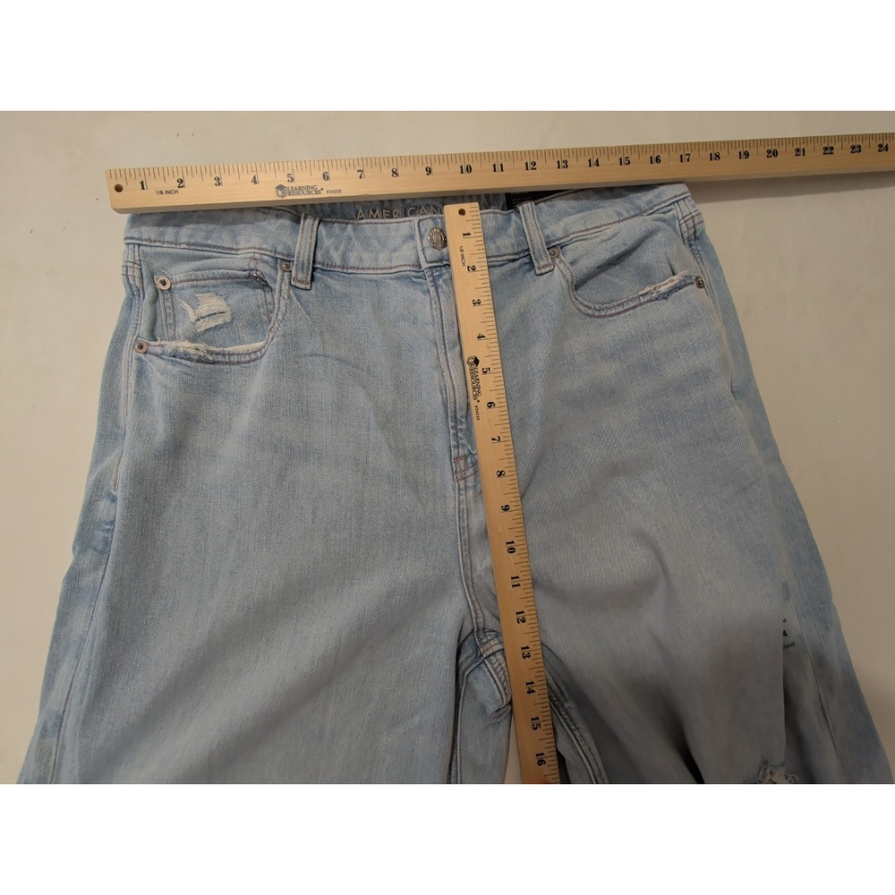 American Eagle Super High Rise Baggy Wide Leg Jeans Womens 14 Blue Distressed - Picture 8 of 9